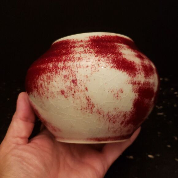 Ceramic Art Pottery Vase Celadon Ruby Red Glazed Signed Vintage - Picture 5 of 12